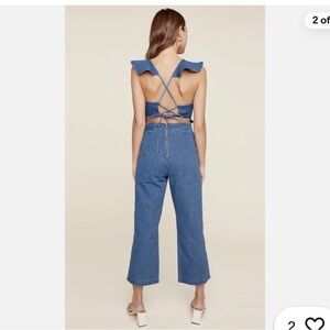 Denim wide legs romper